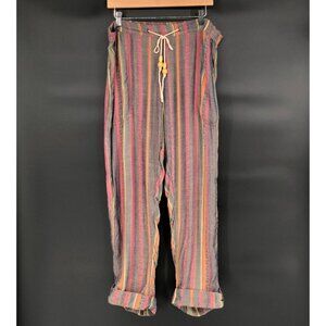 Sundance Women's Striped Bohemian Pants L Multicolor Boho Hippie Rolled Cuff